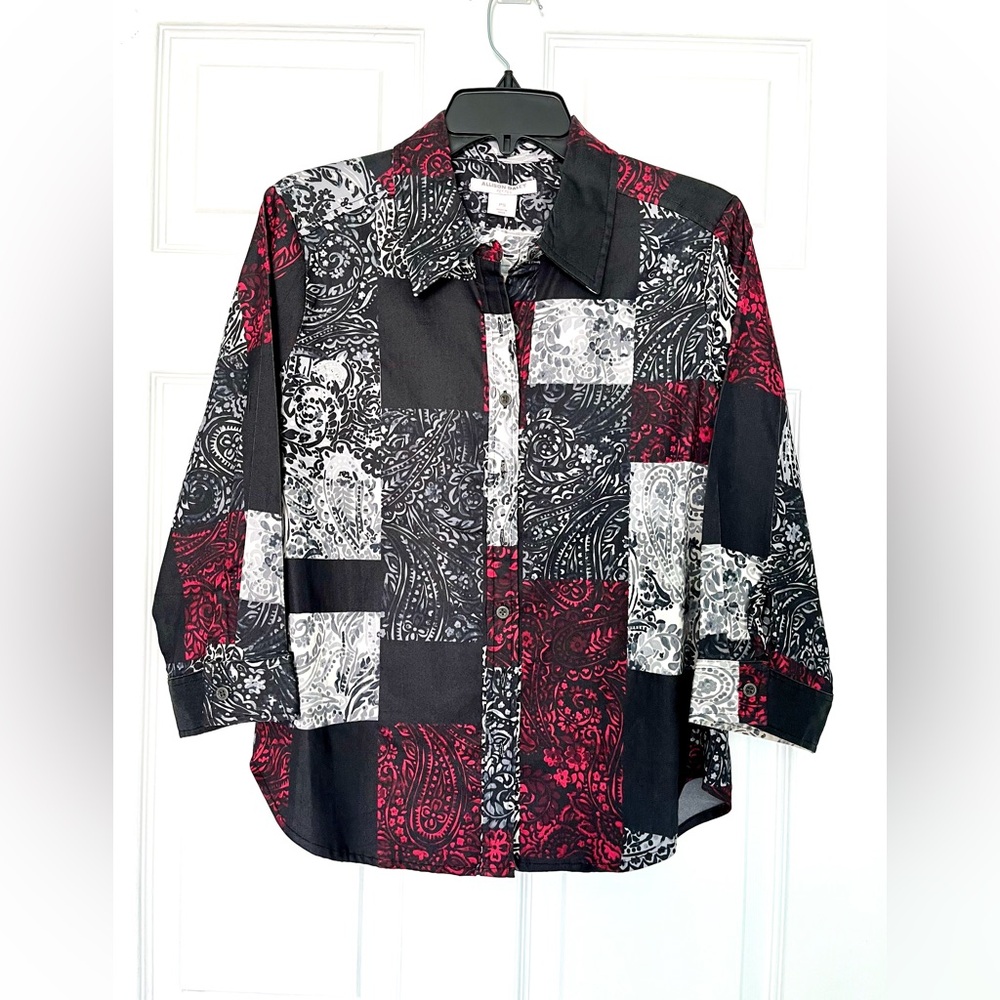 Allison Daley Black and Red Paisley Patchwork Shirt
